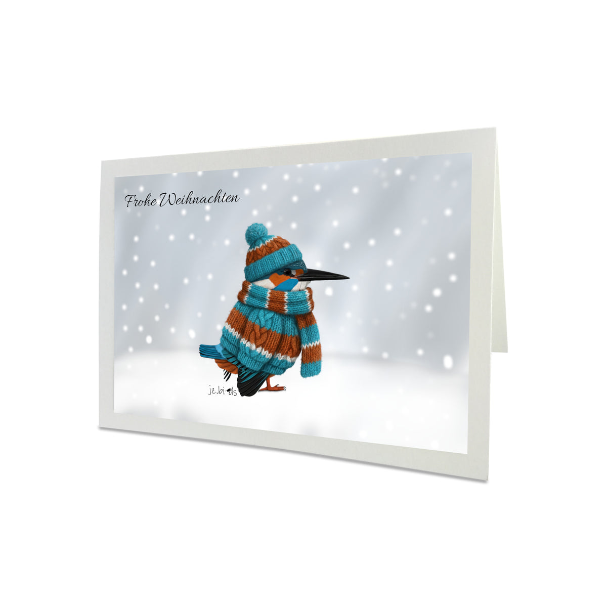 Eisvogel mit Strickpullover Weihnachtskarte Frohe Weihnachten Inklusive Umschlag