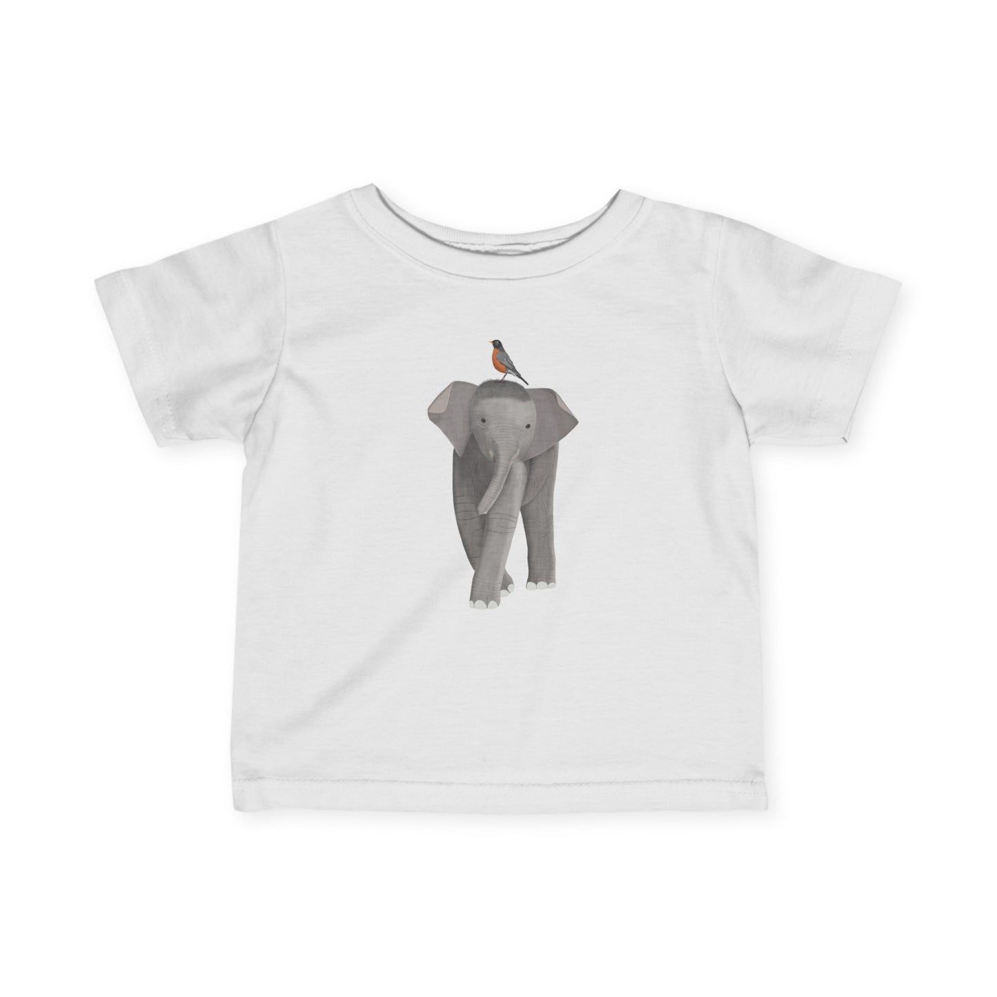 Elephant with American Robin Bird Baby & Toddler T-Shirt