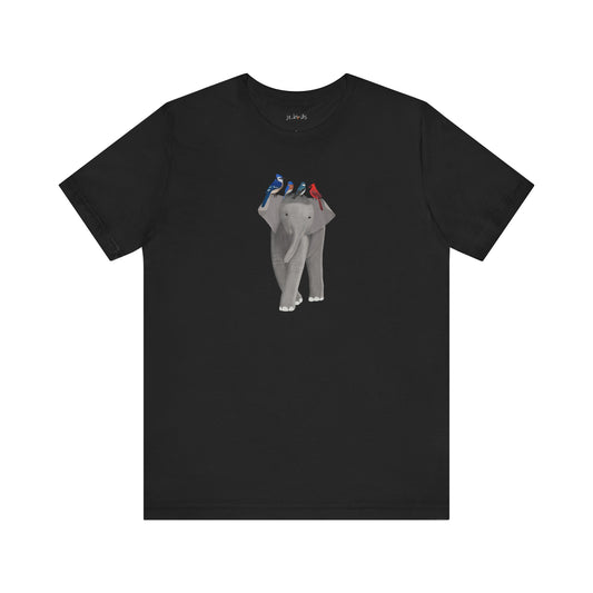 Elephant with Birds Cardinal Blue Jay Bluebird Tree Swallow T-Shirt