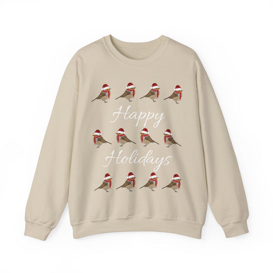 European Robin as Santa with Hat and Scarf Happy Holidays Birdwatcher Christmas Bird Sweatshirt