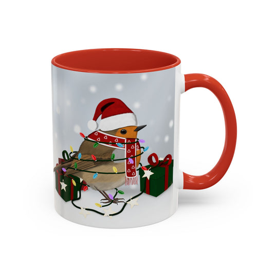 European Robin with Christmas Hat and Scarf Snow Bird Coffee Mug
