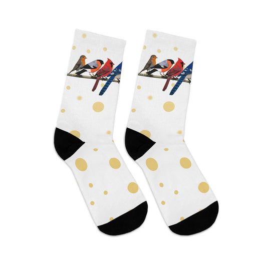 Garden Birds Blue Jay Cardinal Bullfinch Birding & Birdwatching Bird Socks White Golden Dots