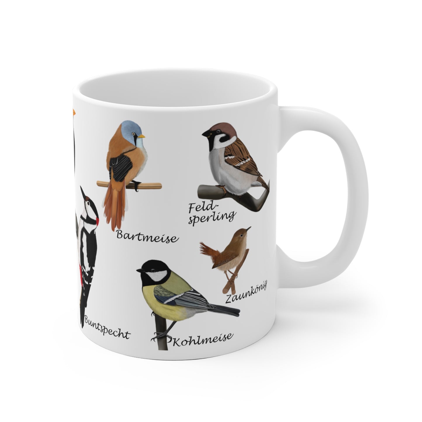 Gartenvögel Amsel Rotkehlchen Blaumeise Zaunkönig Gimpel Eisvogel Vogel Tasse