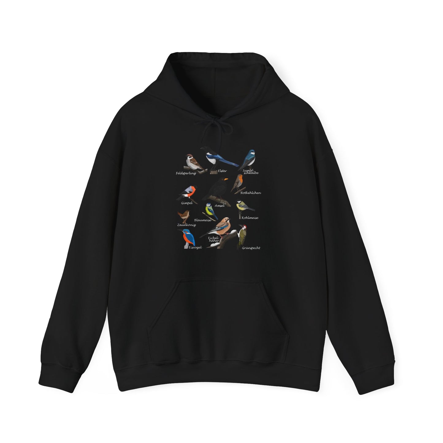 Gartenvögel Vogel Hoodie - Amsel Rotkehlchen Blaumeise Kapuzenpullover für Vogelbeobachter & Naturliebhaber mit Vogelmotiv