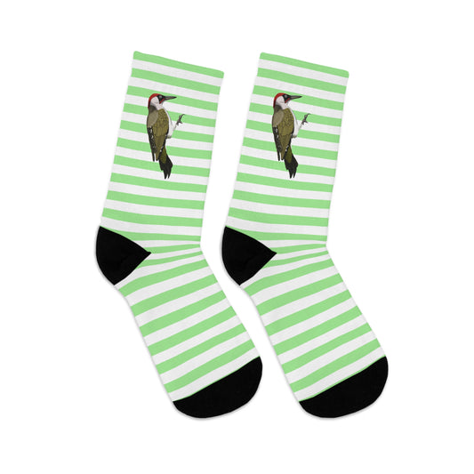 Green Woodpecker Stripes Green White Birding & Birdwatching Bird Socks