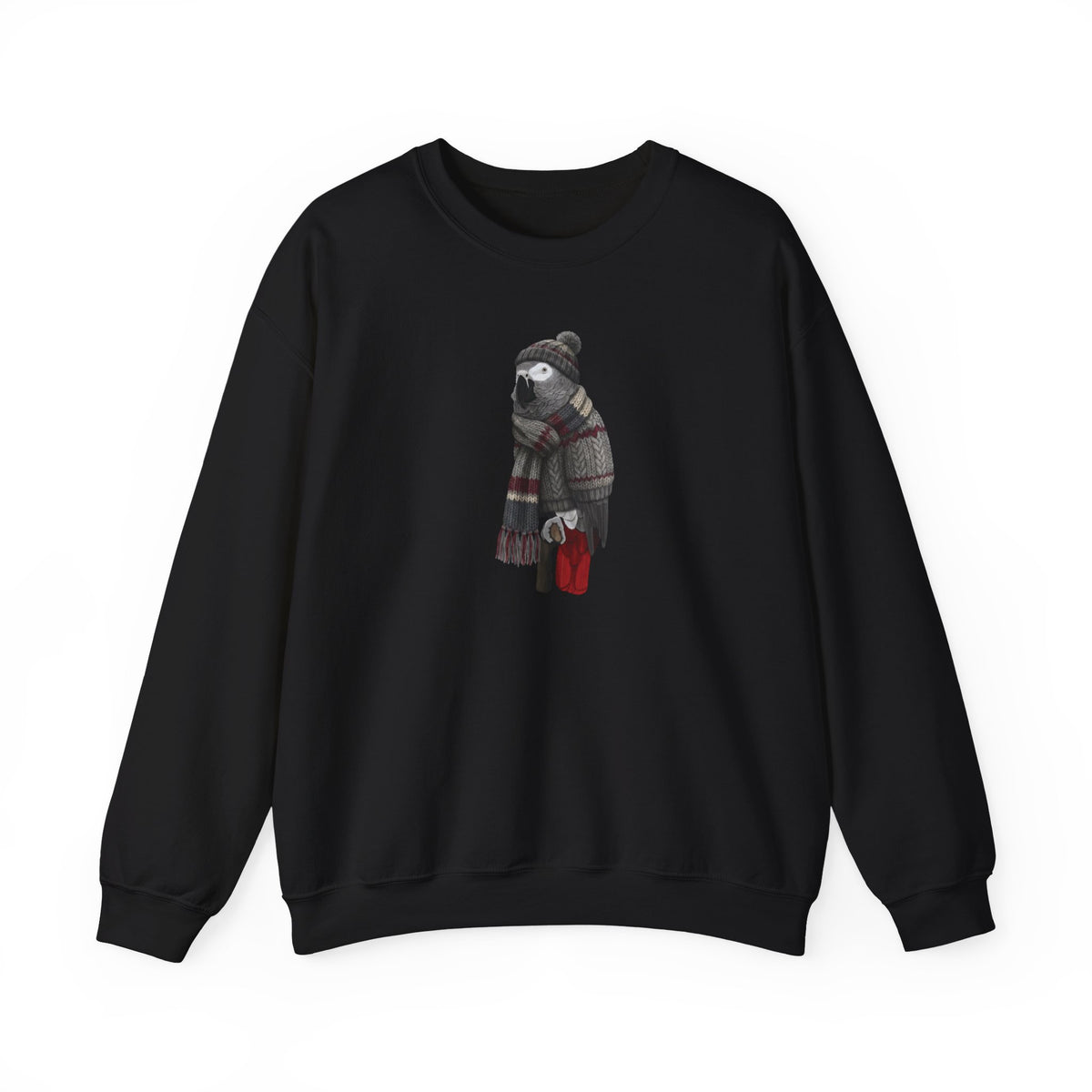 Grey Parrot Winter Sweatshirt | Bird Watcher Crewneck | Unisex Songbirds Wearing Knit Gift for Bird Lovers