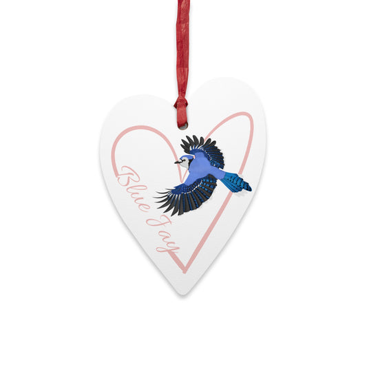 Heart-Shaped Wooden Ornament with Blue Jay - Perfect for Bird Lovers