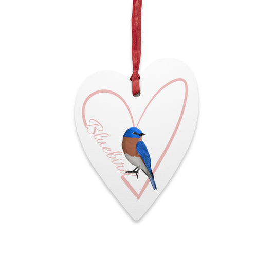 Heart-Shaped Wooden Ornament with Bluebird - Perfect for Bird Lovers