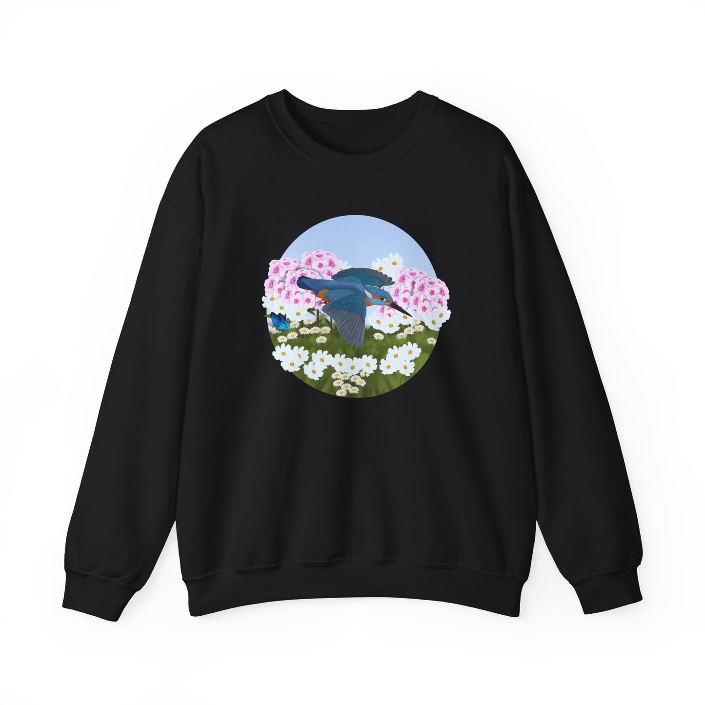 Kingfisher with Summer Flowers Sweatshirt Birding & Bird Watching Bird Lovers