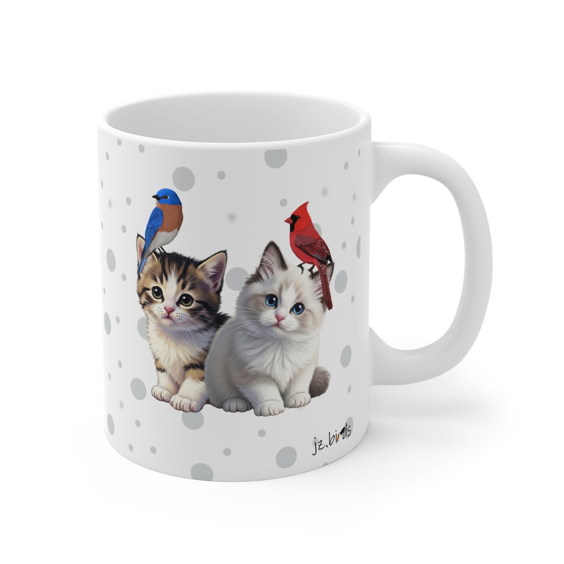 Kitten with Birds Cat Mug 11oz for Cat Lovers & Bird Watchers