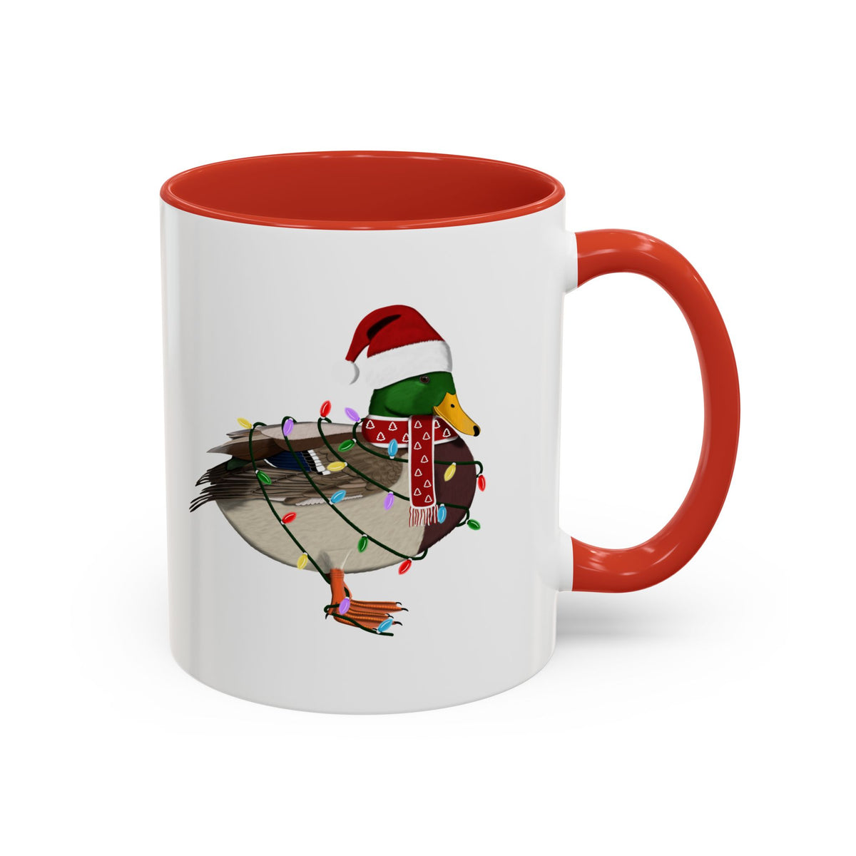 Mallard as Santa with Fairy Lights Ceramic Bird Coffee Mug – Custom Gift for Bird Watchers