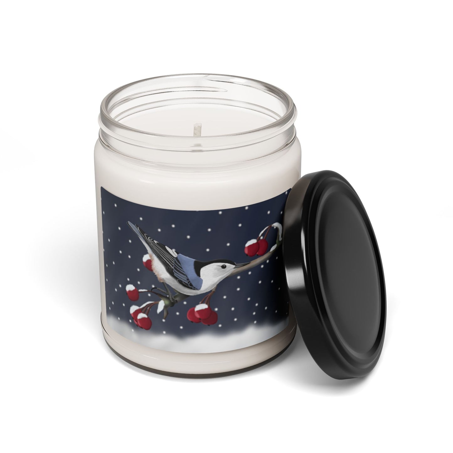 Nuthatch on a Winter Branch Christmas Bird Art Scented Soy Candle, 9oz
