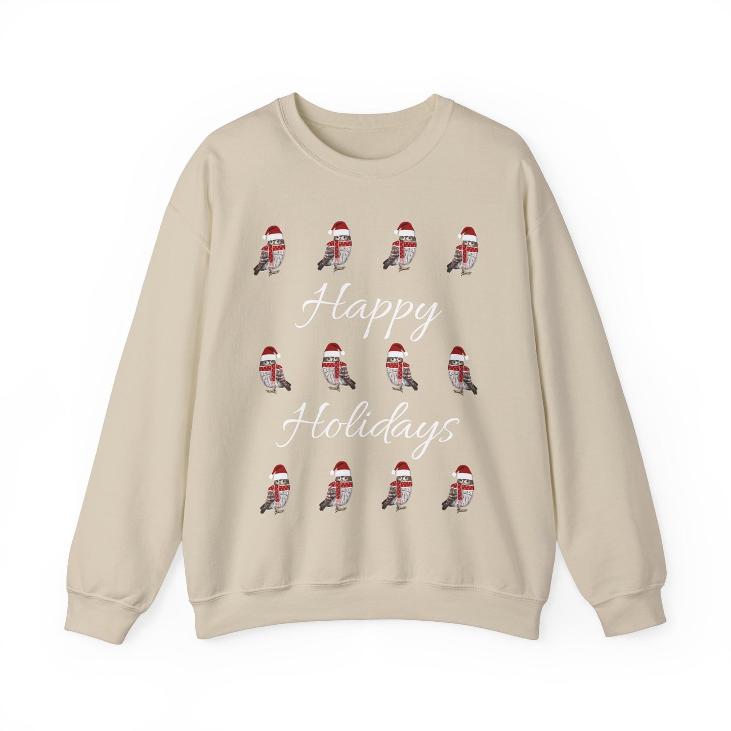 Owl as Santa with Hat and Scarf Happy Holidays Birdwatcher Christmas Bird Sweatshirt