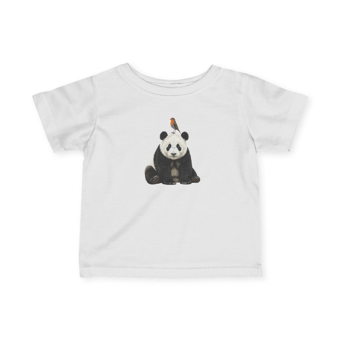 Panda mit Rotkehlchen Vogel Tiermotiv T-Shirt für Babys und Kleinkinder