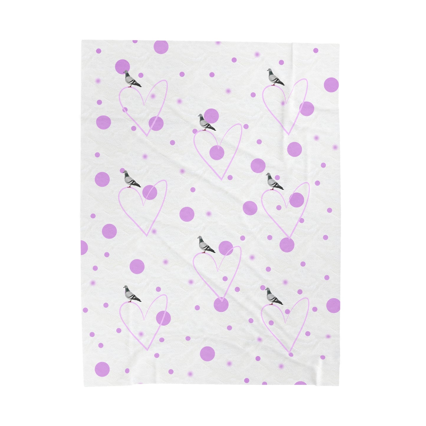 Pigeon Valentine's Day Bird Velveteen Plush Blanket Pink Hearts and Dots