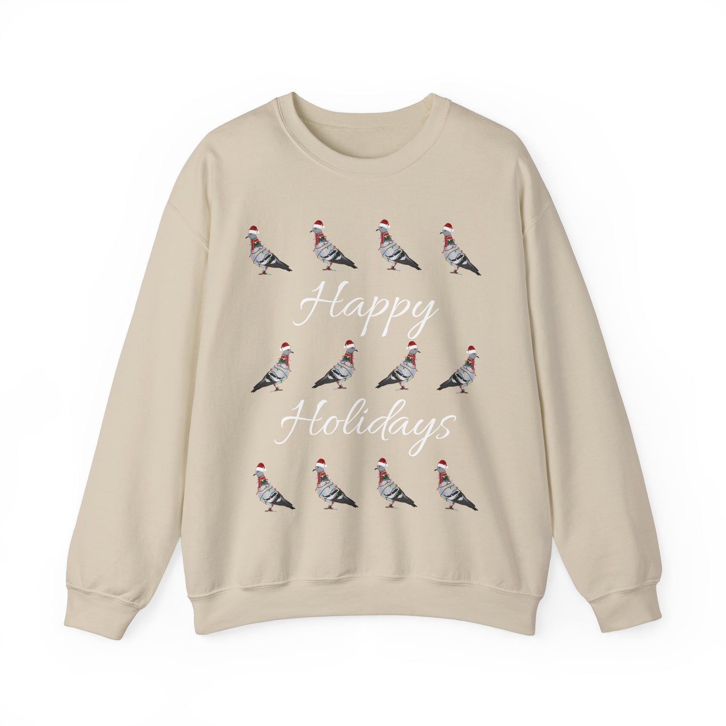 Pigeon as Santa with Hat Scarf and Fairy Lights Happy Holidays Birdwatcher Christmas Bird Sweatshirt