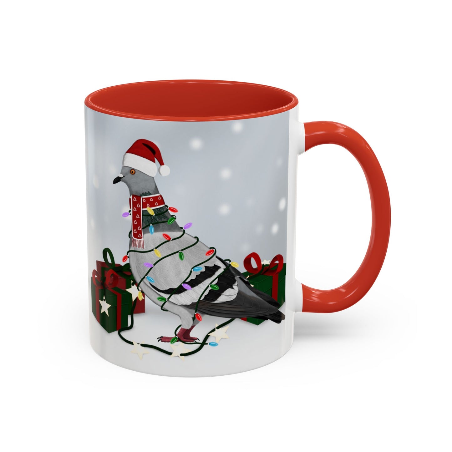 Pigeon with Christmas Hat and Scarf Snow Bird Coffee Mug