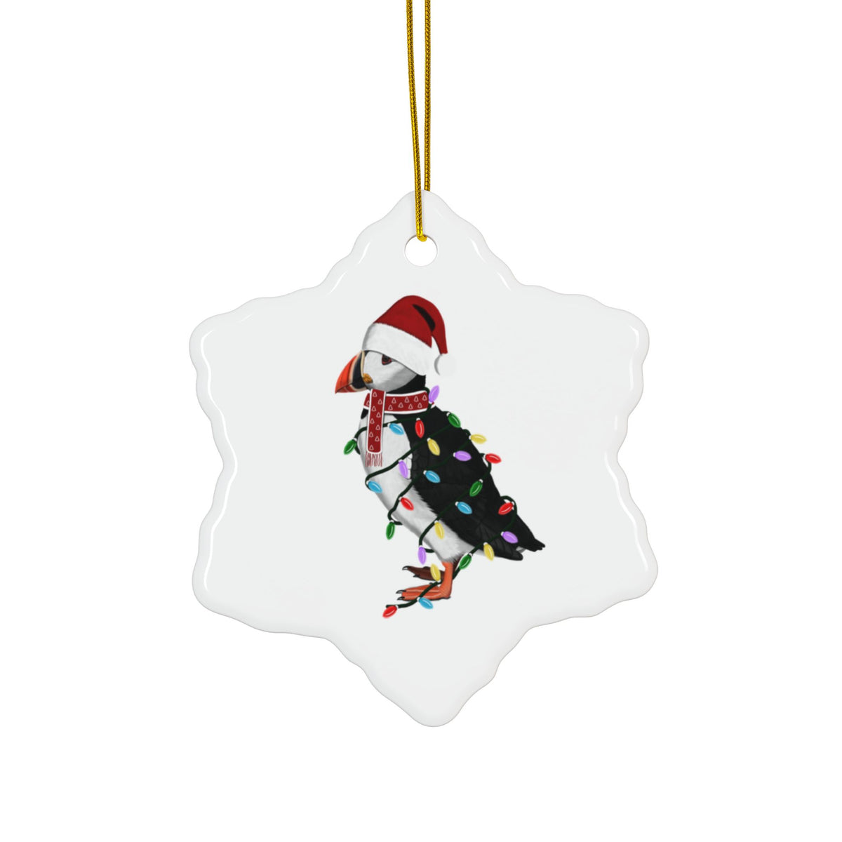 Puffin as Santa Ceramic Bird Christmas Ornament | Durable Double-Sided Bird Lover Decor