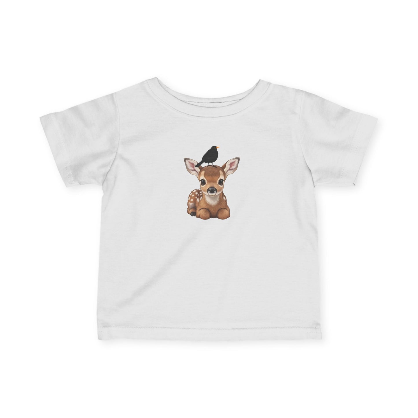 Rehkitz mit Amsel Baby T-Shirt Süßes Tiermotiv