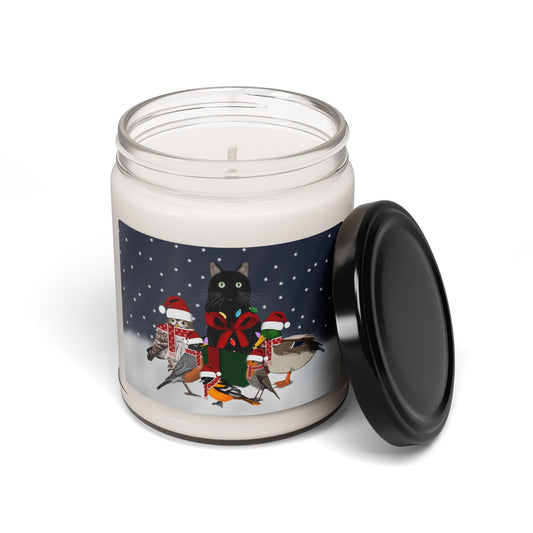 Robin Oriole Mallard Owl with Cat Christmas Bird Art Scented Soy Candle, 9oz