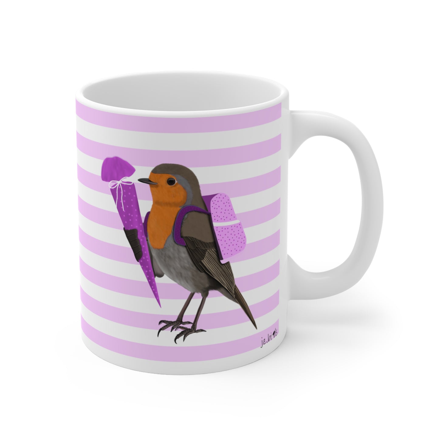 Robin School Enrollment First Day of School Bird Ceramic Mug 11oz Pink