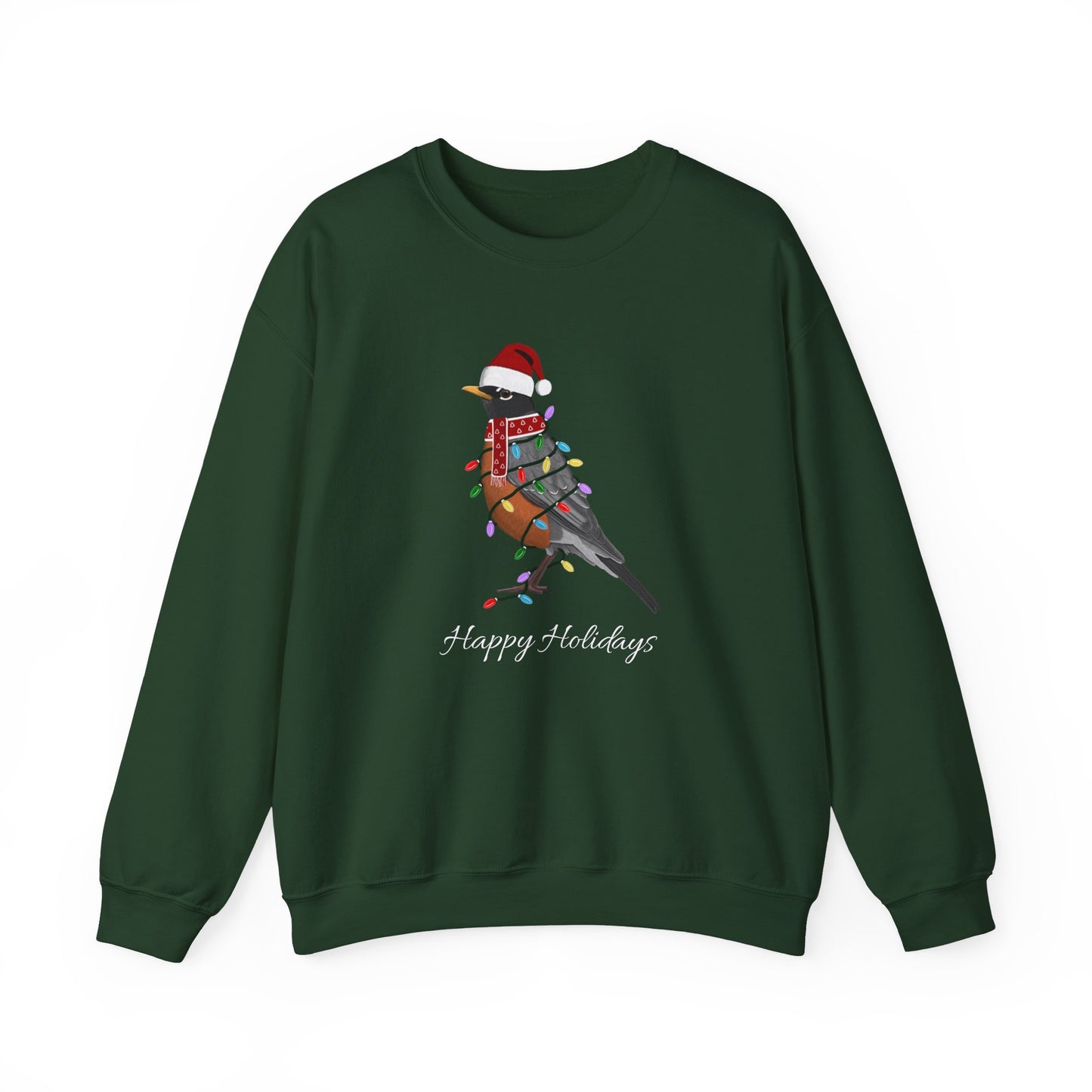 Robin with Fairy Lights as Santa Happy Holidays Birdwatcher Christmas Bird Sweatshirt