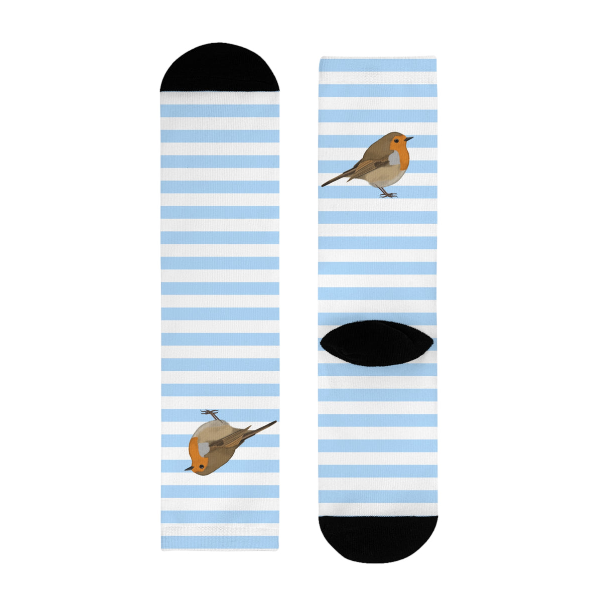 Rotkehlchen Vogel Socken mit Blau Weißen Streifen für Vogelfreunde & Vogelbeobachter