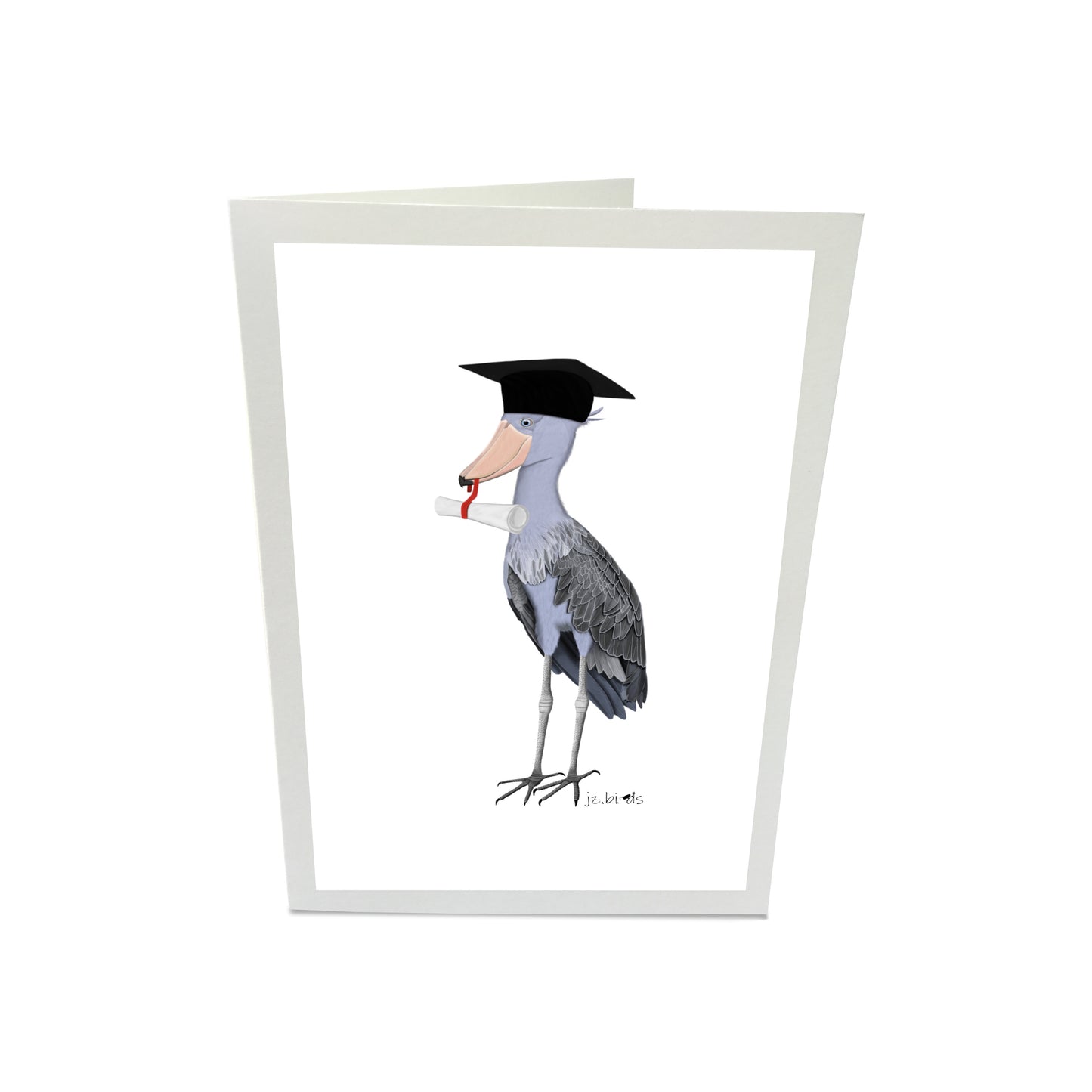 Schuhschnabel Vogel Glückwunschkarte Schulabschluss Abitur Uni Rosa/Blau Farbe Personalisierbar