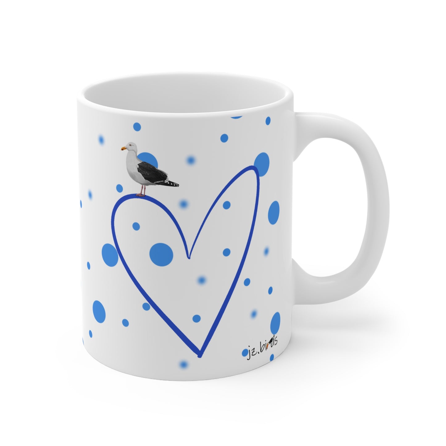 Seagull Valentine's Day Bird Mug 11oz Blue Heart