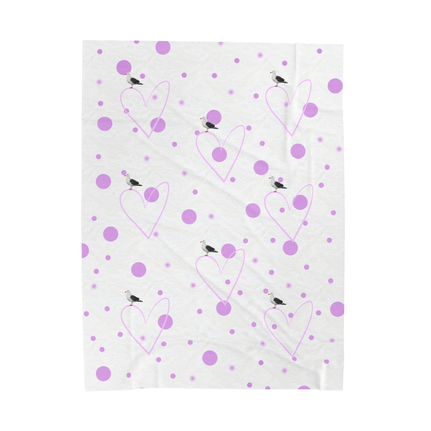Seagull Valentine's Day Bird Velveteen Plush Blanket Pink Hearts and Dots