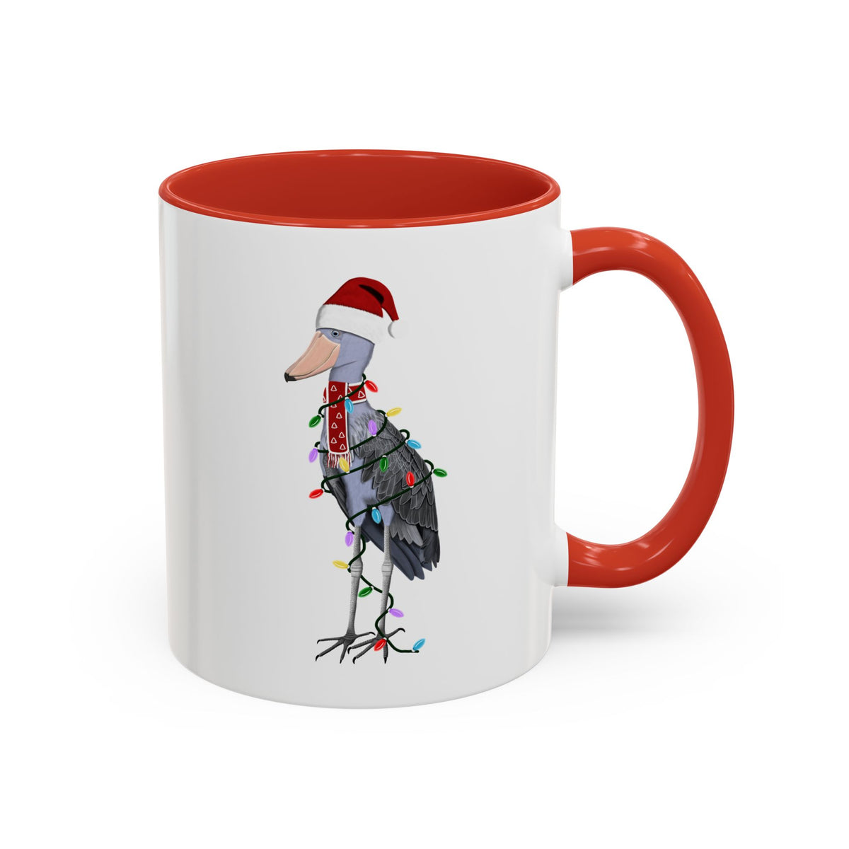 Shoebill as Santa with Fairy Lights Ceramic Bird Coffee Mug – Custom Gift for Bird Watchers