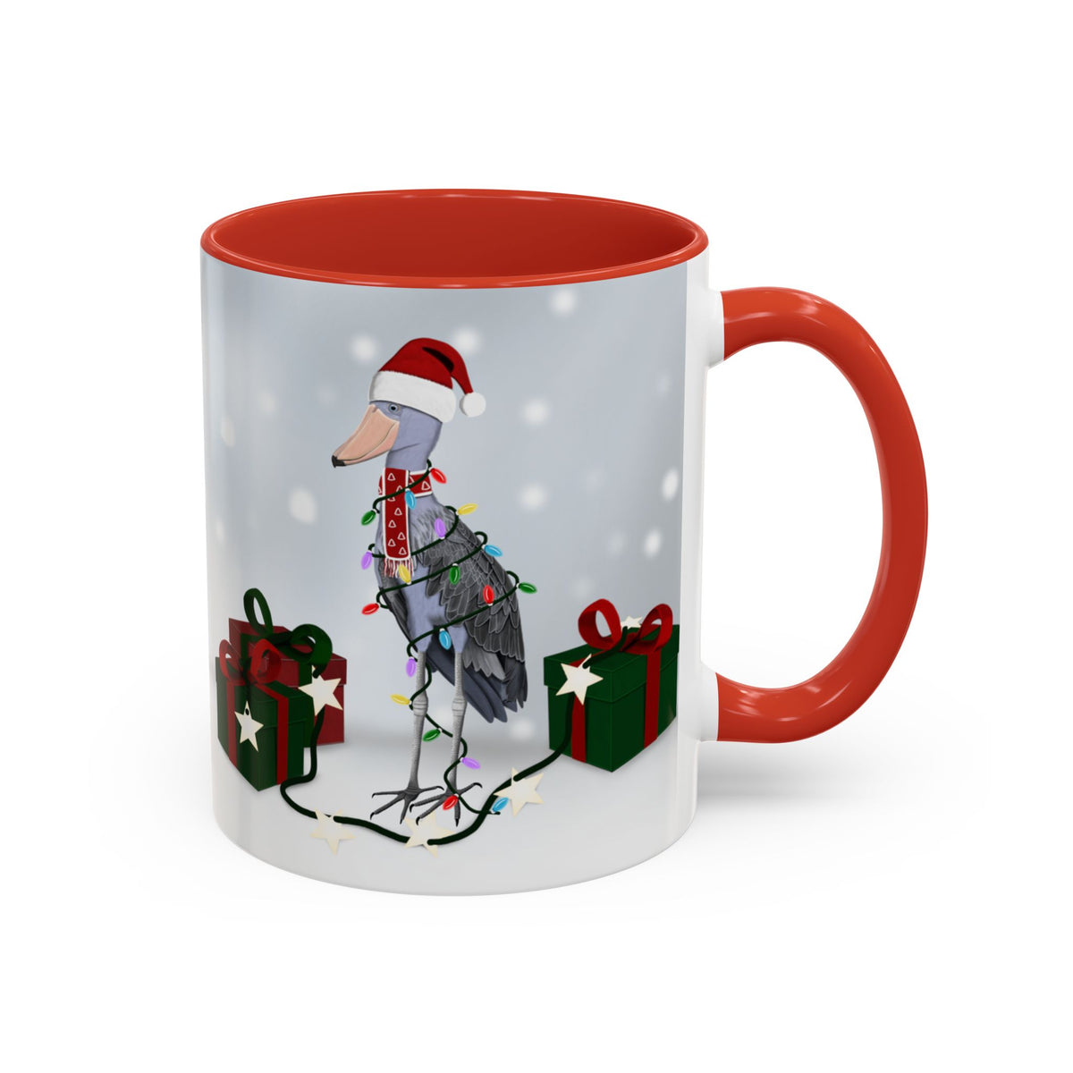 Shoebill with Christmas Hat and Scarf Snow Bird Coffee Mug