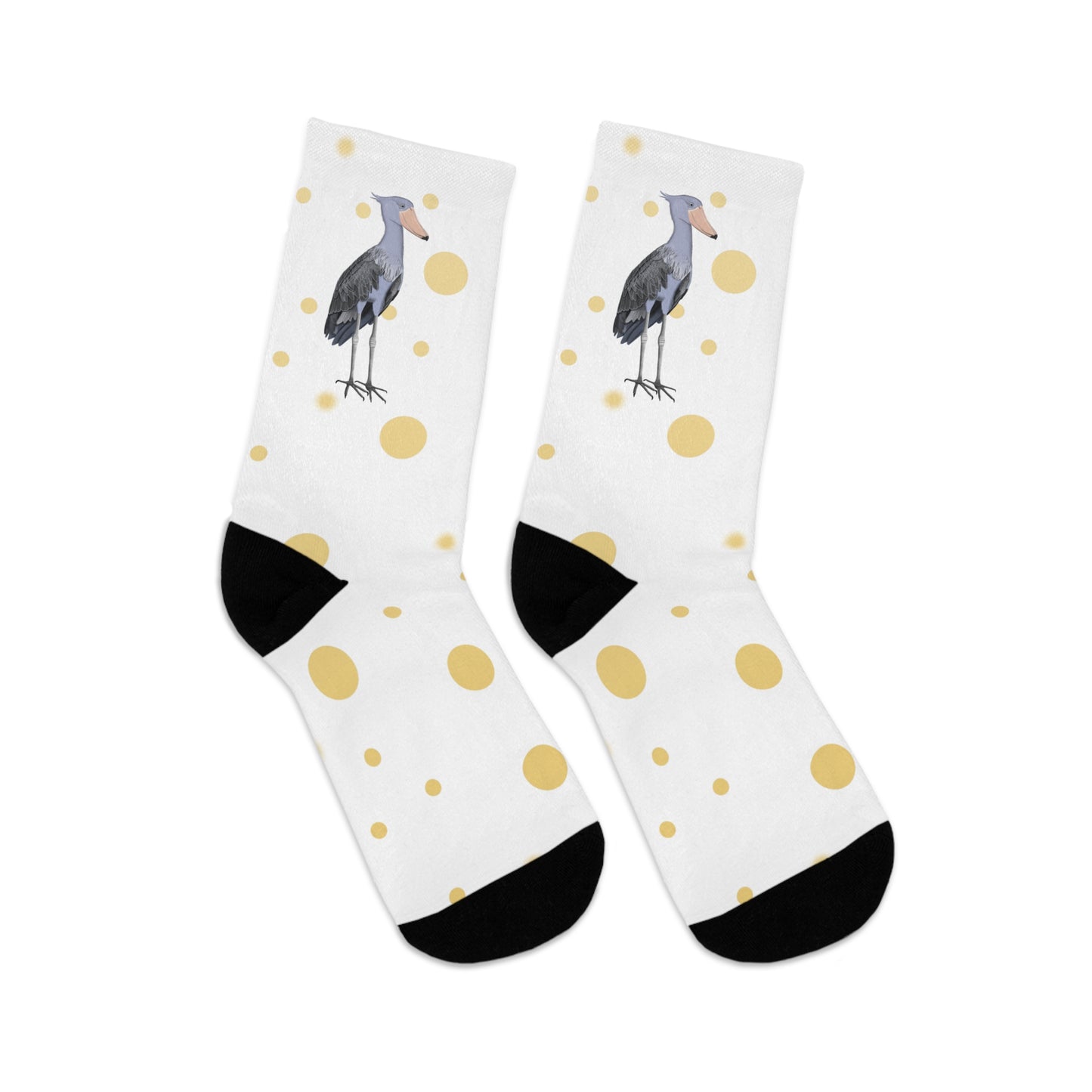 Shoebill with Golden Dots Birding & Birdwatching Bird Socks White