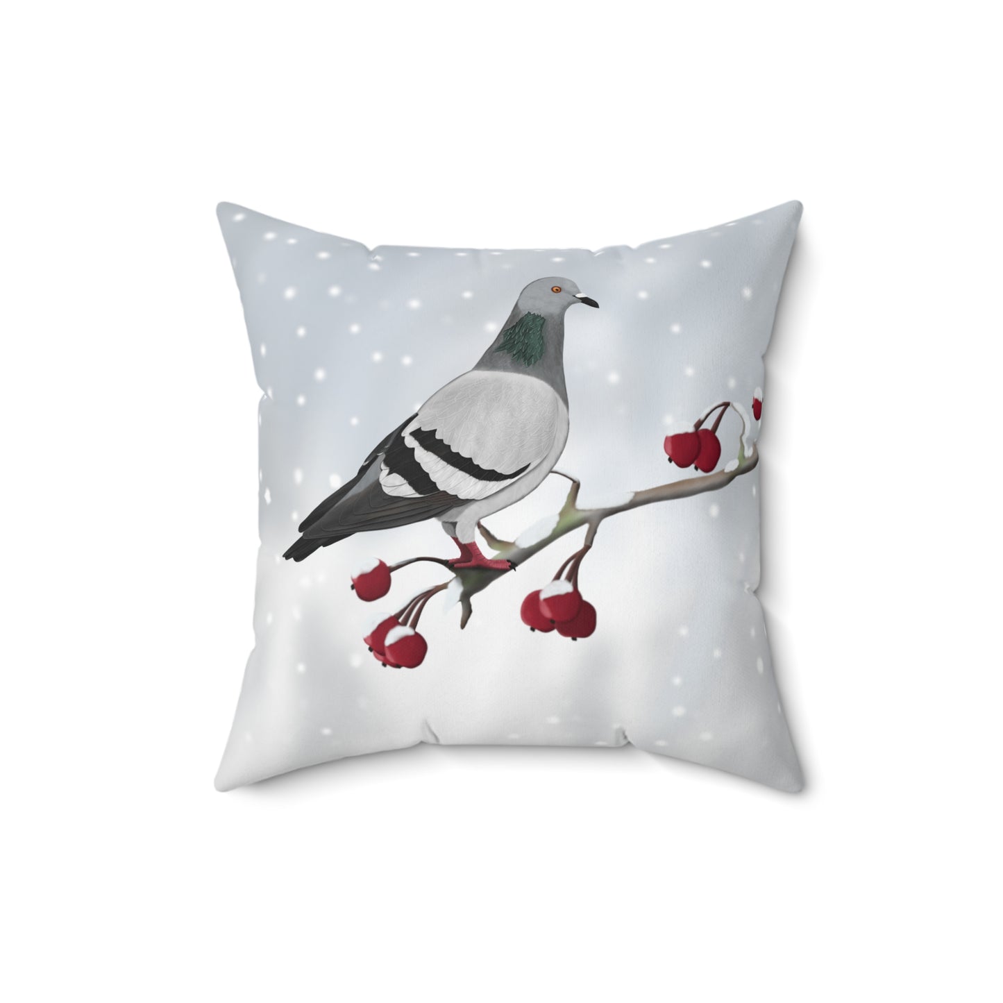 Taube auf einem Ast im Schnee Kissen mit Vogel