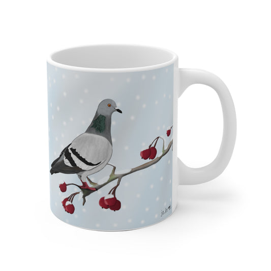 Taube auf einem Ast im Winter Weihnachten Schnee Vogel Tasse