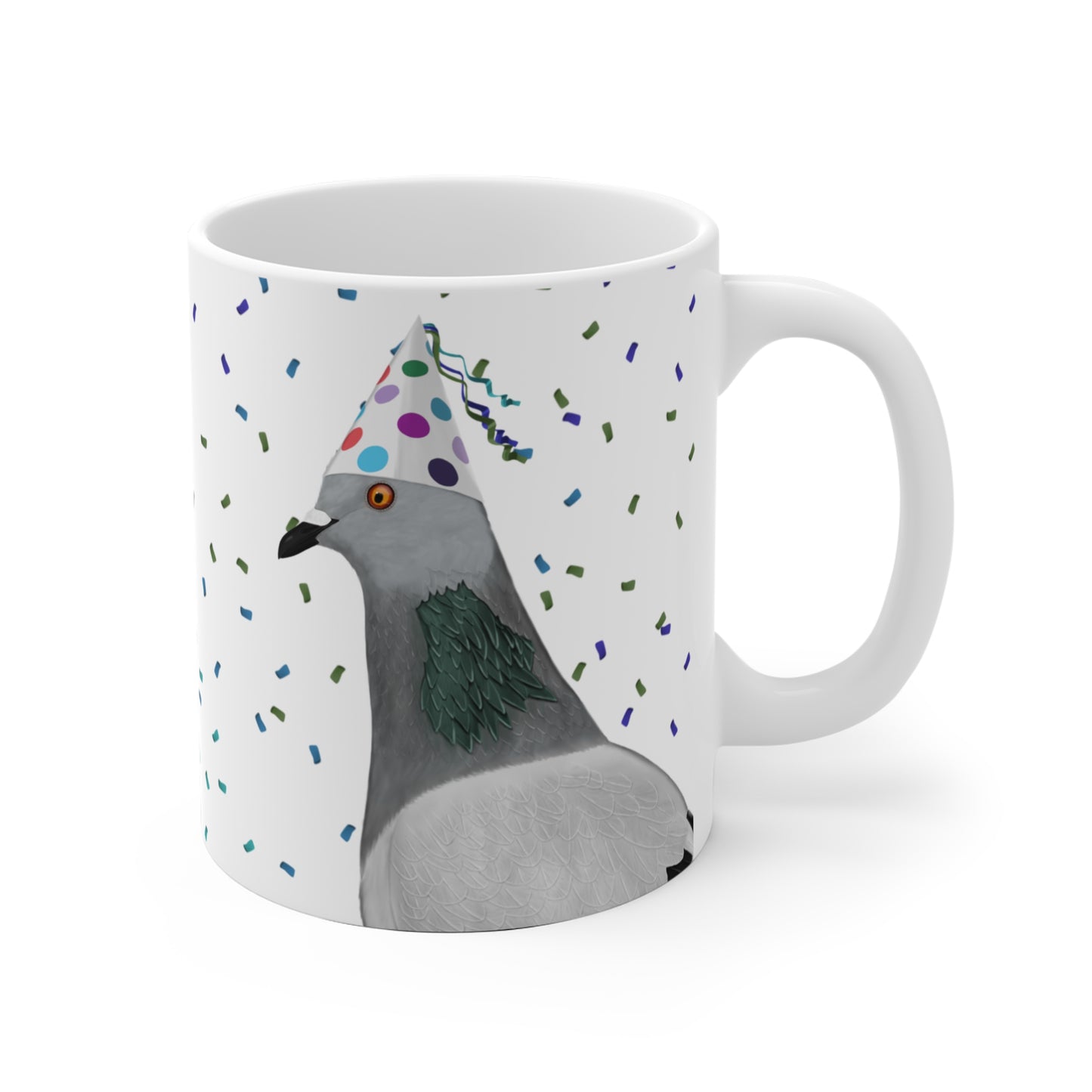 Taube feiert Geburtstag mit Partyhut und Konfetti Vogel Tasse