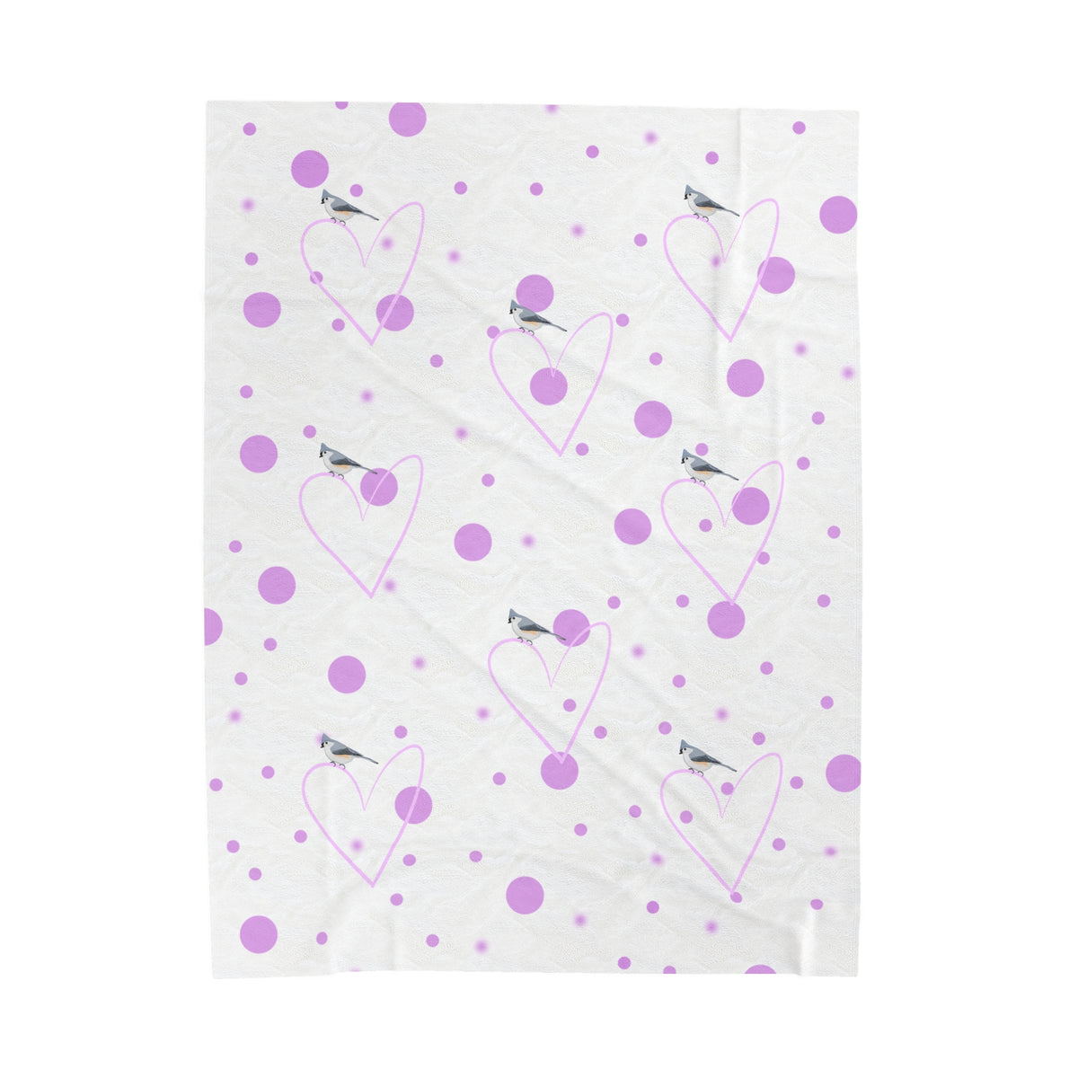 Tufted TItmouse Valentine's Day Bird Velveteen Plush Blanket Pink Hearts and Dots