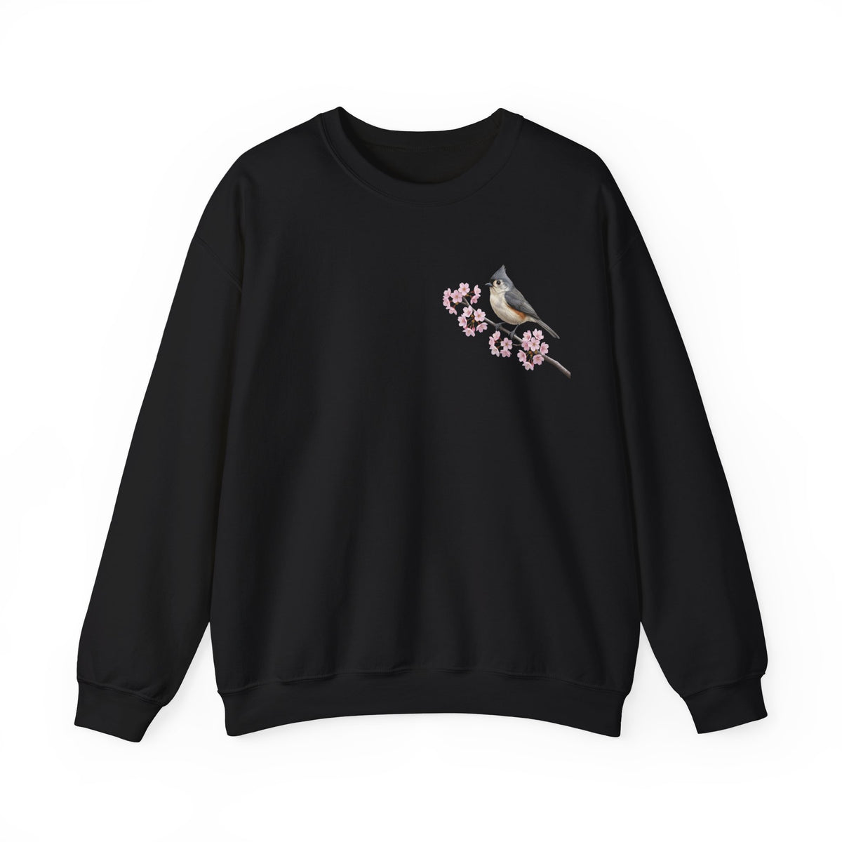 Tufted Titmouse Cherry Blossom Sweatshirt | Floral Bird Crewneck | Cozy Spring Pullover