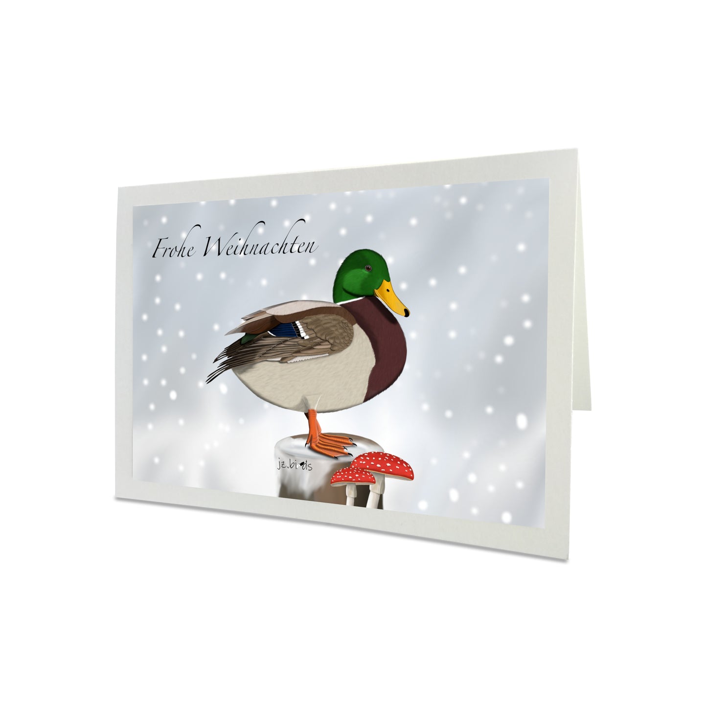 Weihnachtskarte Ente im Schnee Vogel Zeichnung Frohe Weihnachten Inklusive Umschlag