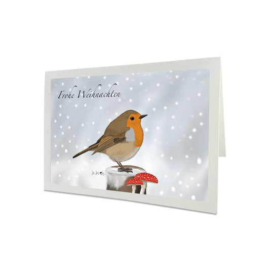 Weihnachtskarte Rotkehlchen im Schnee Vogel Zeichnung Frohe Weihnachten Inklusive Umschlag
