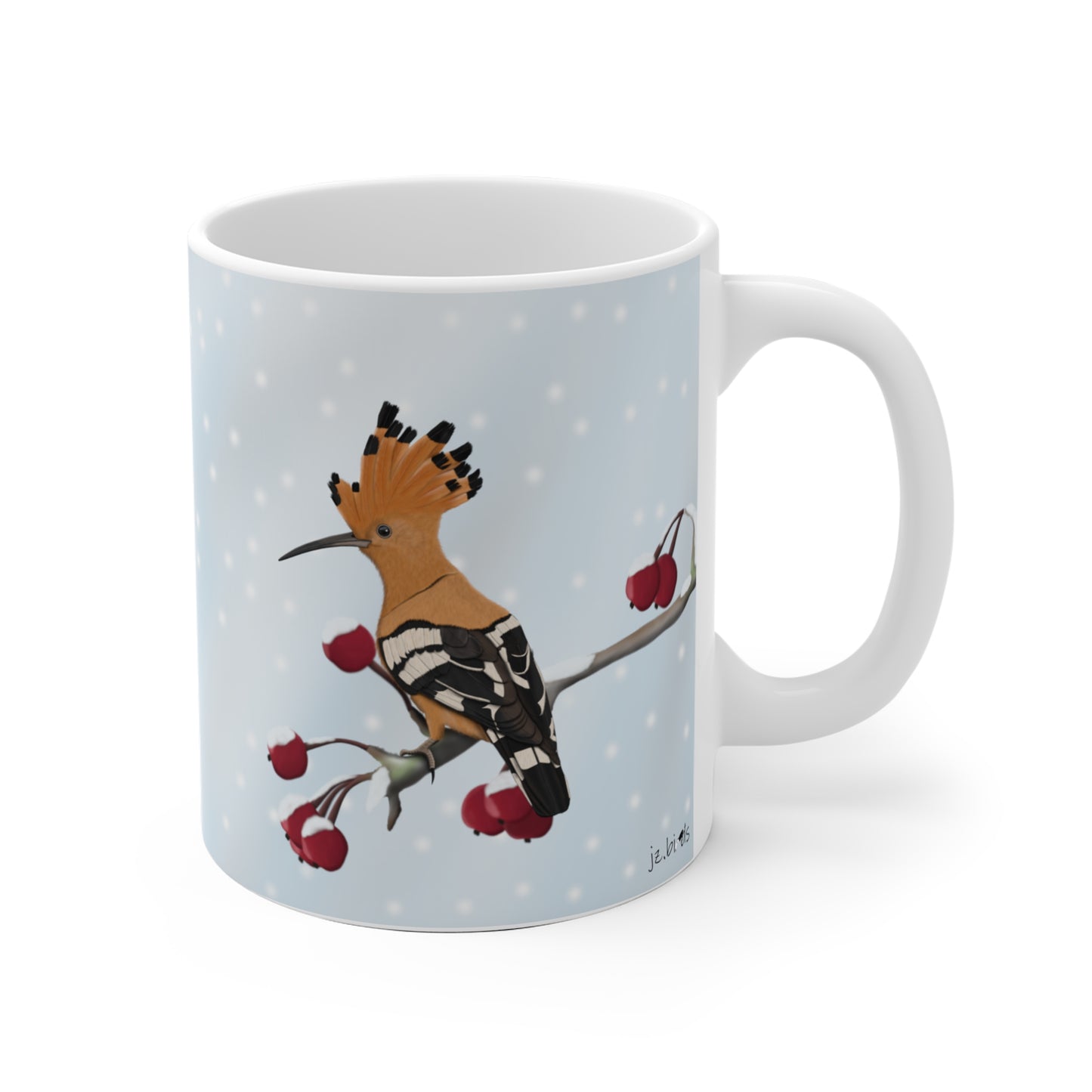 Wiedehopf auf einem Ast im Winter Weihnachten Schnee Vogel Tasse