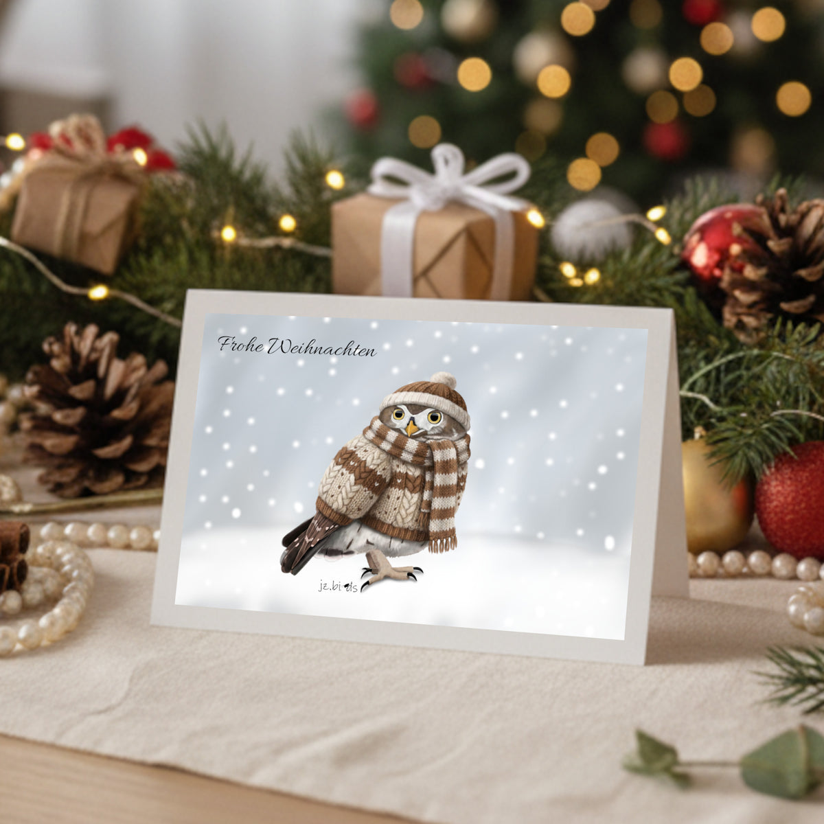 Eule mit Strickpullover Weihnachtskarte Frohe Weihnachten Inklusive Umschlag