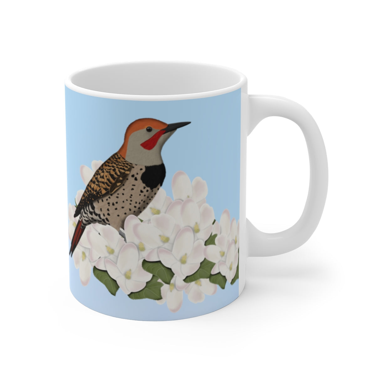 bird art spring blossoms mugs
