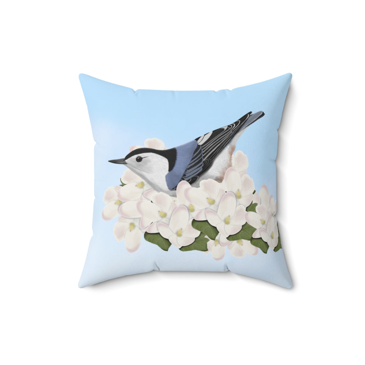bird art throw pillows with spring blossoms