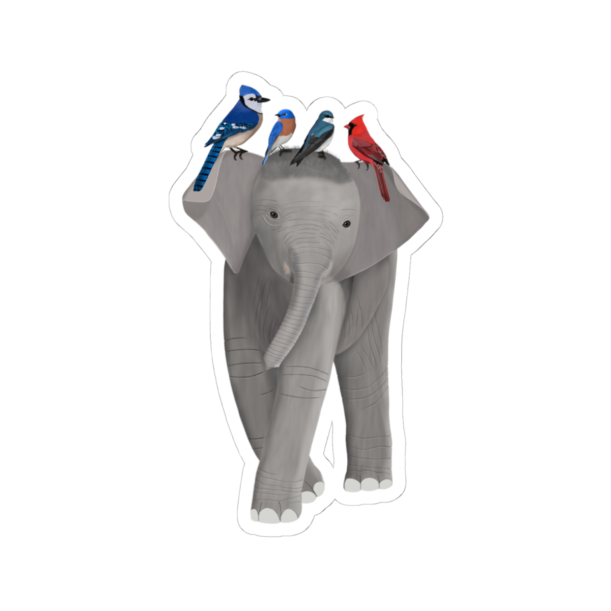 Elephant with Birds Stickers