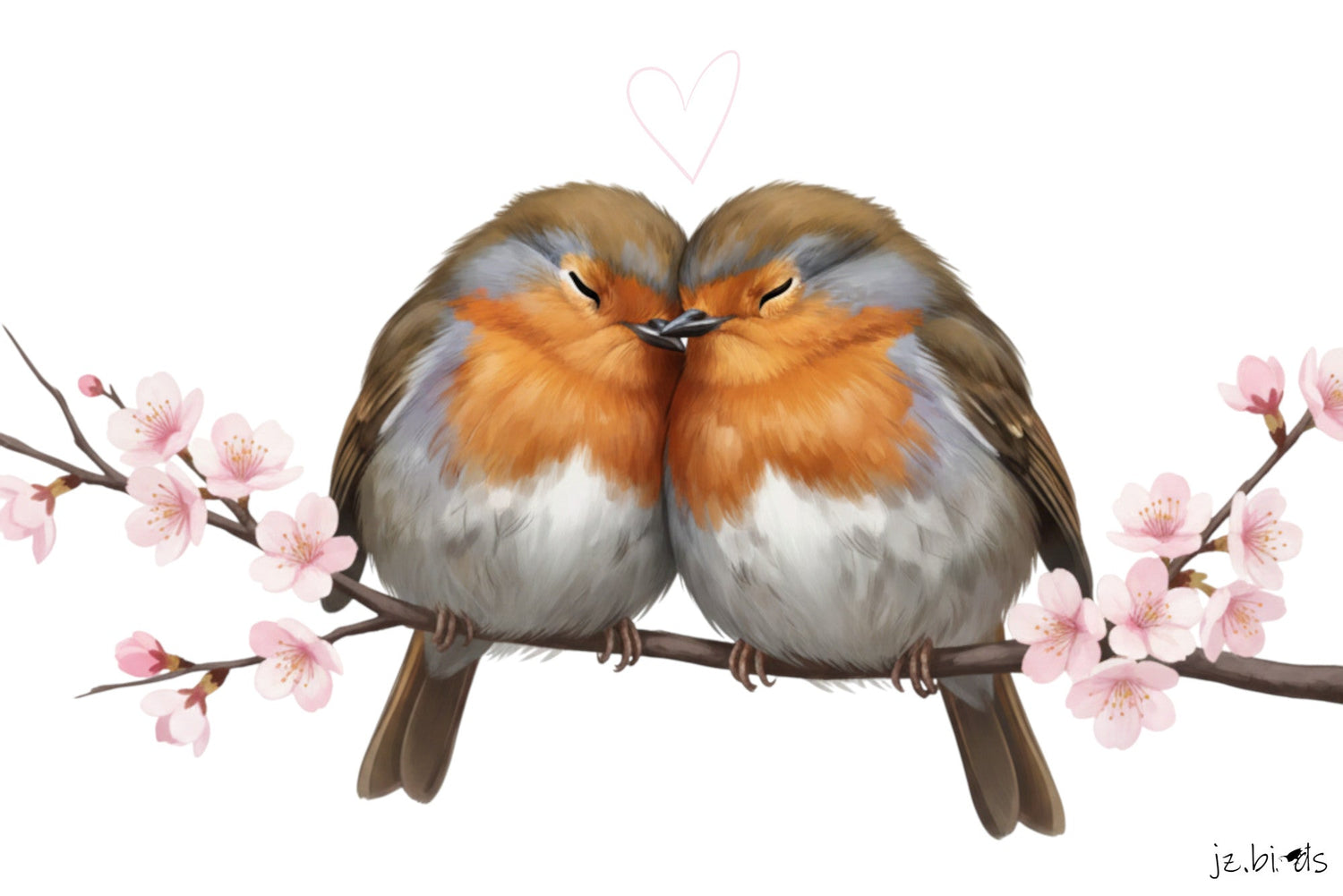 rotkehlchen auf einem ast mit kirschblüten, personalisierbare geschenke zum valentinstag, muttertag, jahrestag