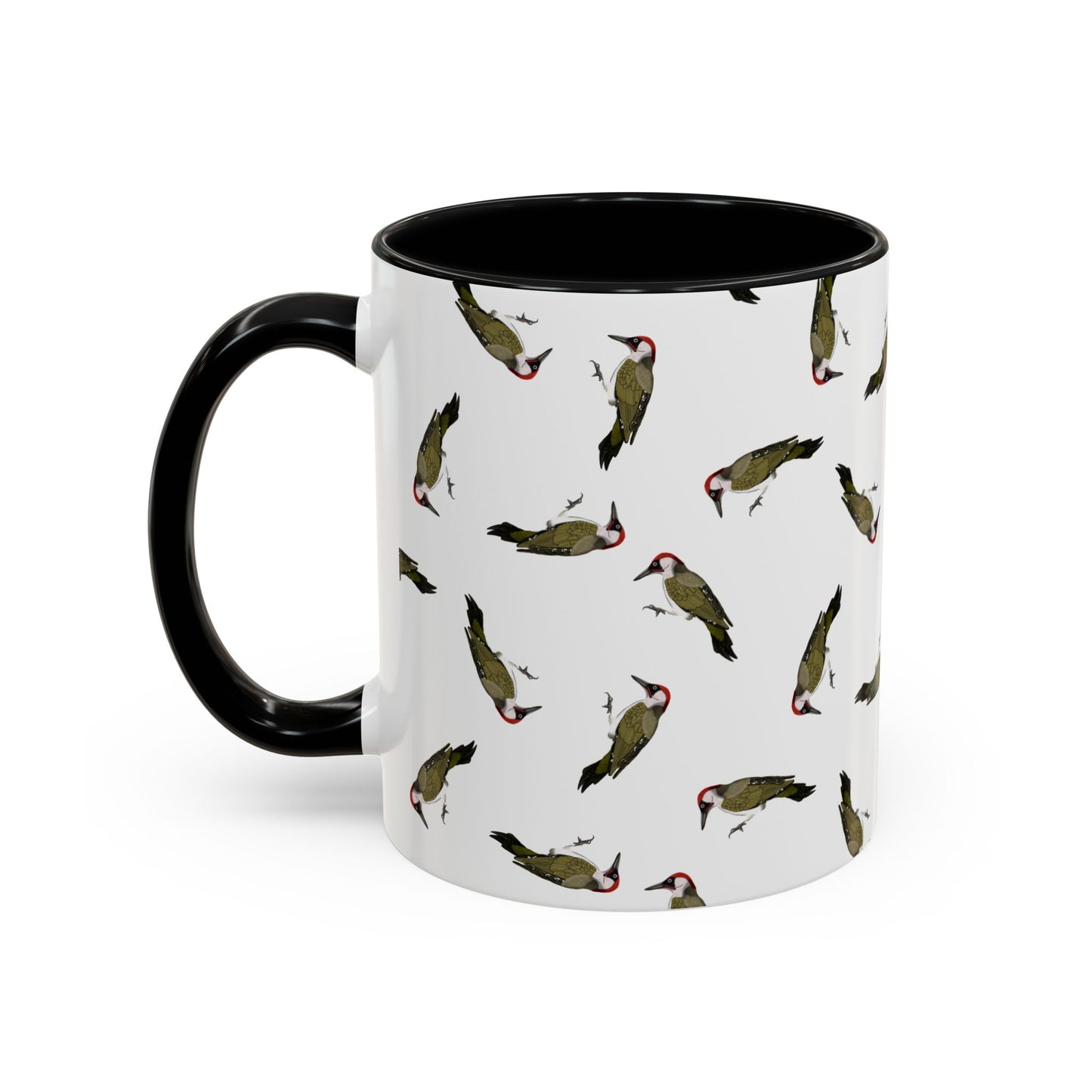 Grünspecht Tasse mit Streumuster | Vogelmotiv Kaffeebecher für Vogelbeobachter & Naturfreunde on Accent Coffee Mug background