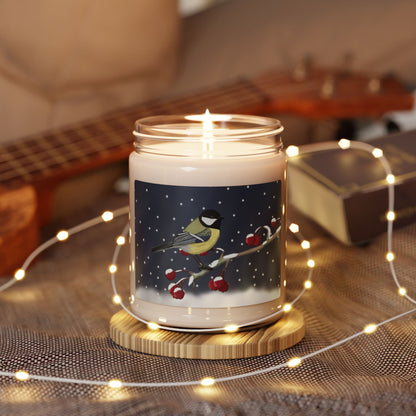 Chickadee on a Winter Branch Christmas Bird Art Scented Soy Candle, 9oz