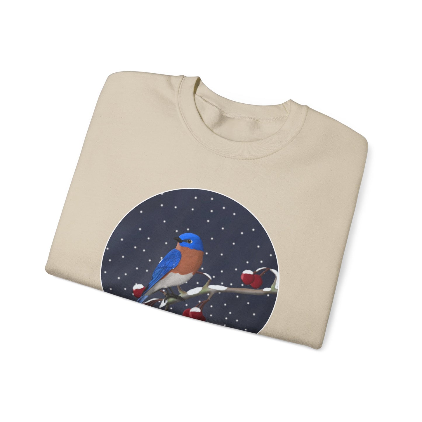 Bluebird on a Winter Branch Birdwatcher Christmas Bird Sweatshirt