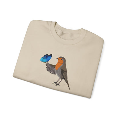 Robin with Butterfly Bird Birding & Birdwatching Sweatshirt